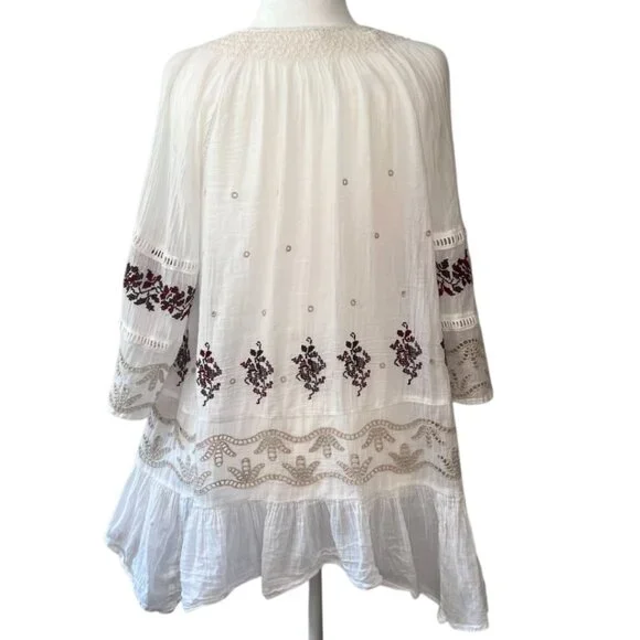 FREE PEOPLE | Pre-Loved Boho Embroidered Cream Tunic Top – Size M - GWP - Picture 3 of 9